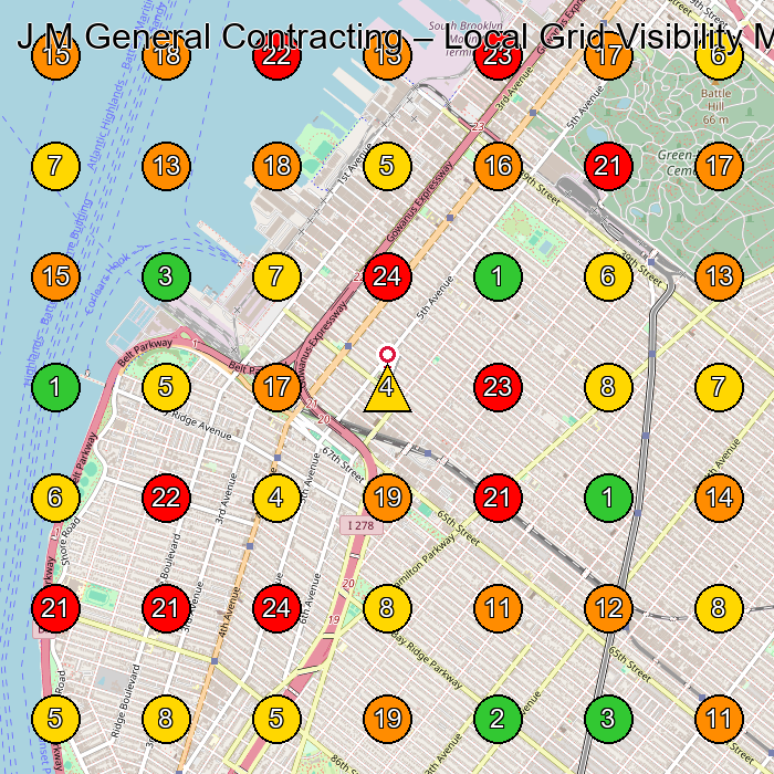 J M General Contracting General Contractor GeoGrid ranking map for Brooklyn NY